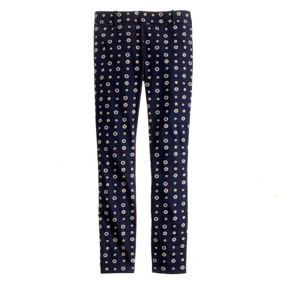 J.Crew Foulard Print Minnie Pants Skinny Ankle Navy Blue Size 00 - Picture 2 of 8